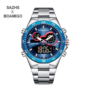 [SAZHS X BOAMIGO] 남성용 디지털 아날로그 블루 쿼츠 시계 F549