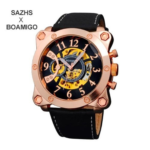 [SAZHS X BOAMIGO] 남성용 스켈레톤 자동 손목시계 F604